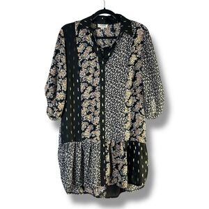 Umgee Womens Sz Small Metallic Abstract Patchwork Sheer Popover Tunic Top Blouse